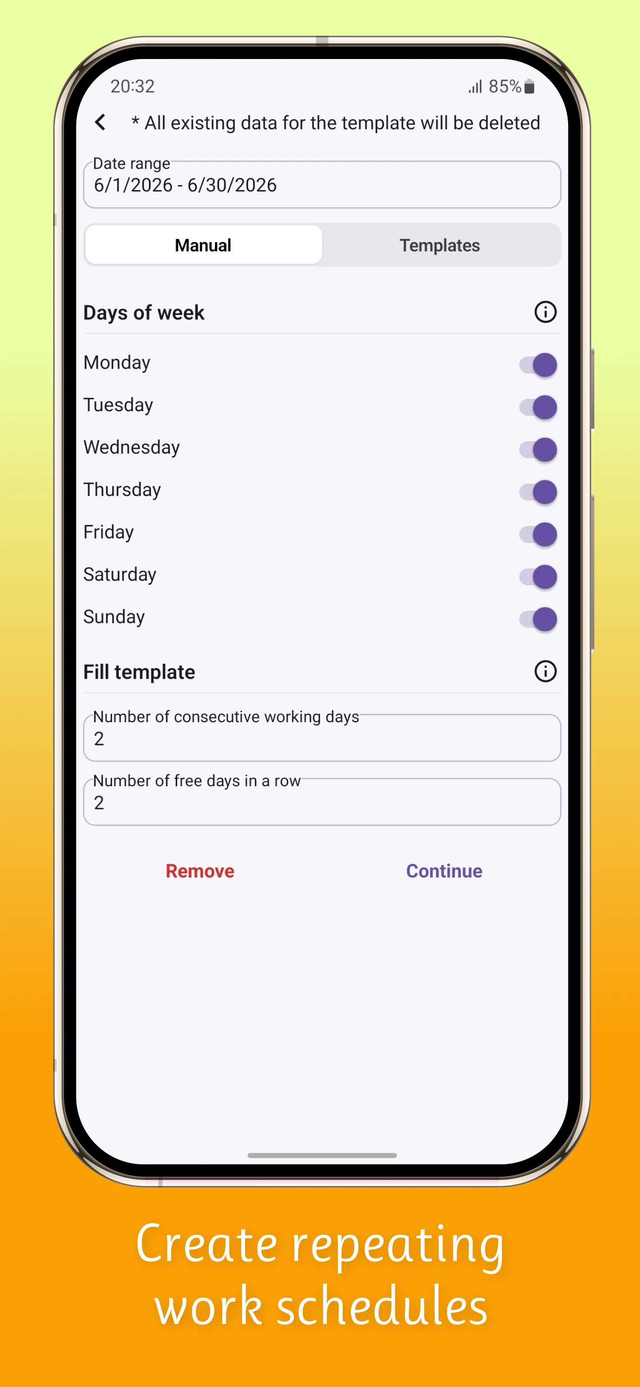 Shift Work Calendar Timesheet screenshot
