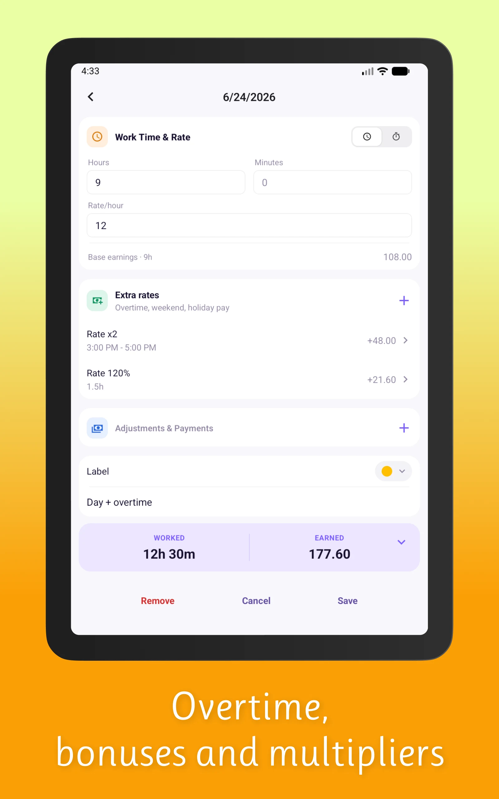 Shift Work Calendar Timesheet screenshot