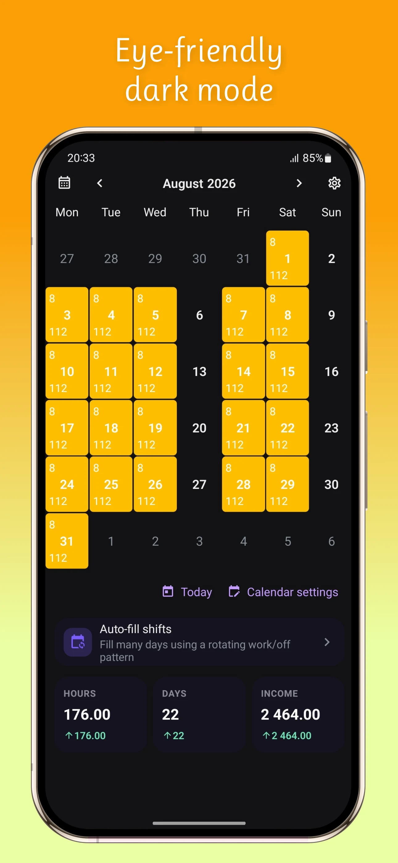 Shift Work Calendar Timesheet screenshot